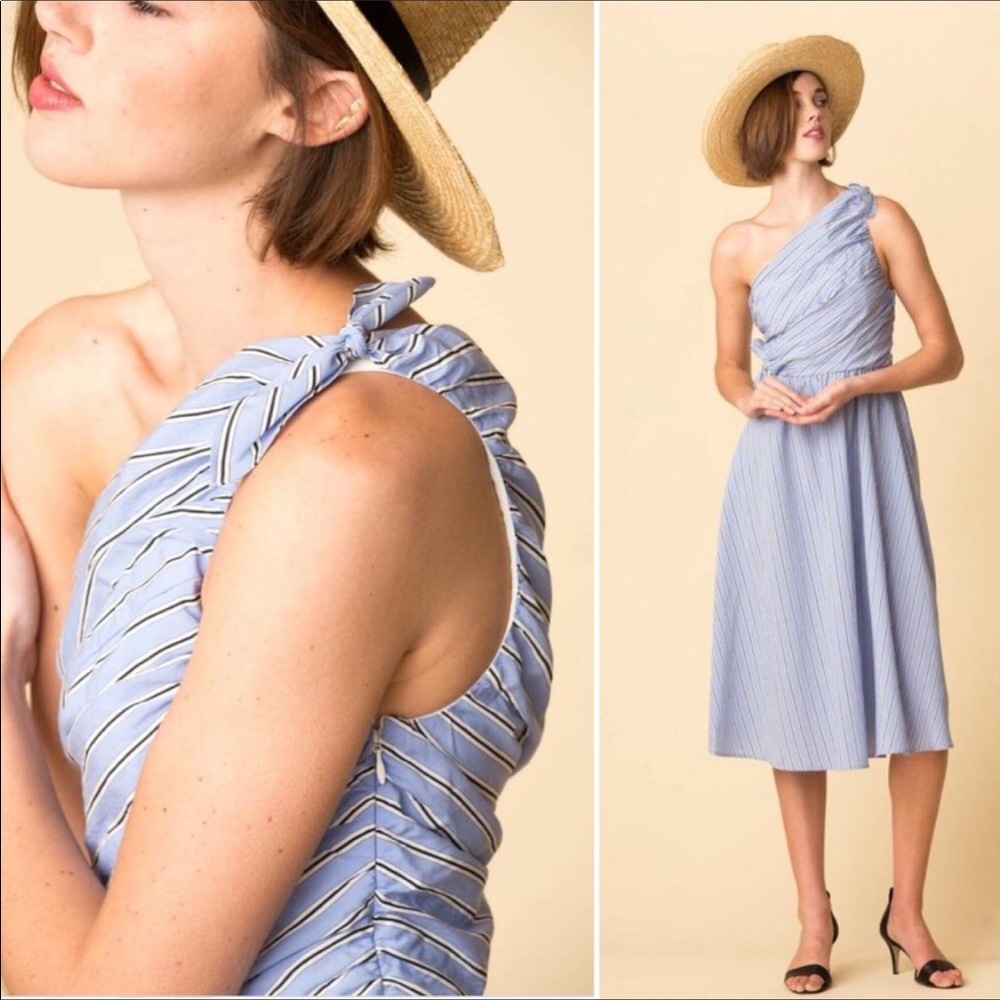 A.L.C. Cabrera one-shoulder ruched striped midi dress NWT